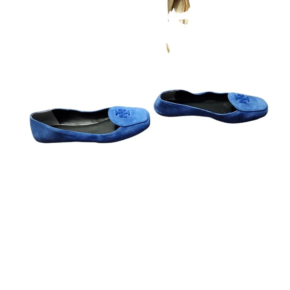Tory Burch Blue Suede Logo Loafers